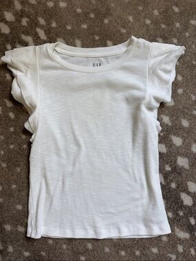 GAP White Short Sleeve Ruffle Ribbed Tee